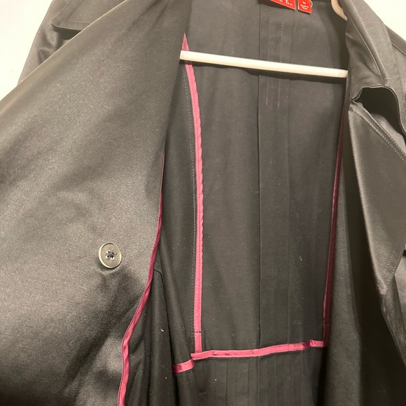 ELLE Trench-Coat Black Dress Coat Collar Pleats - Picture 4 of 8